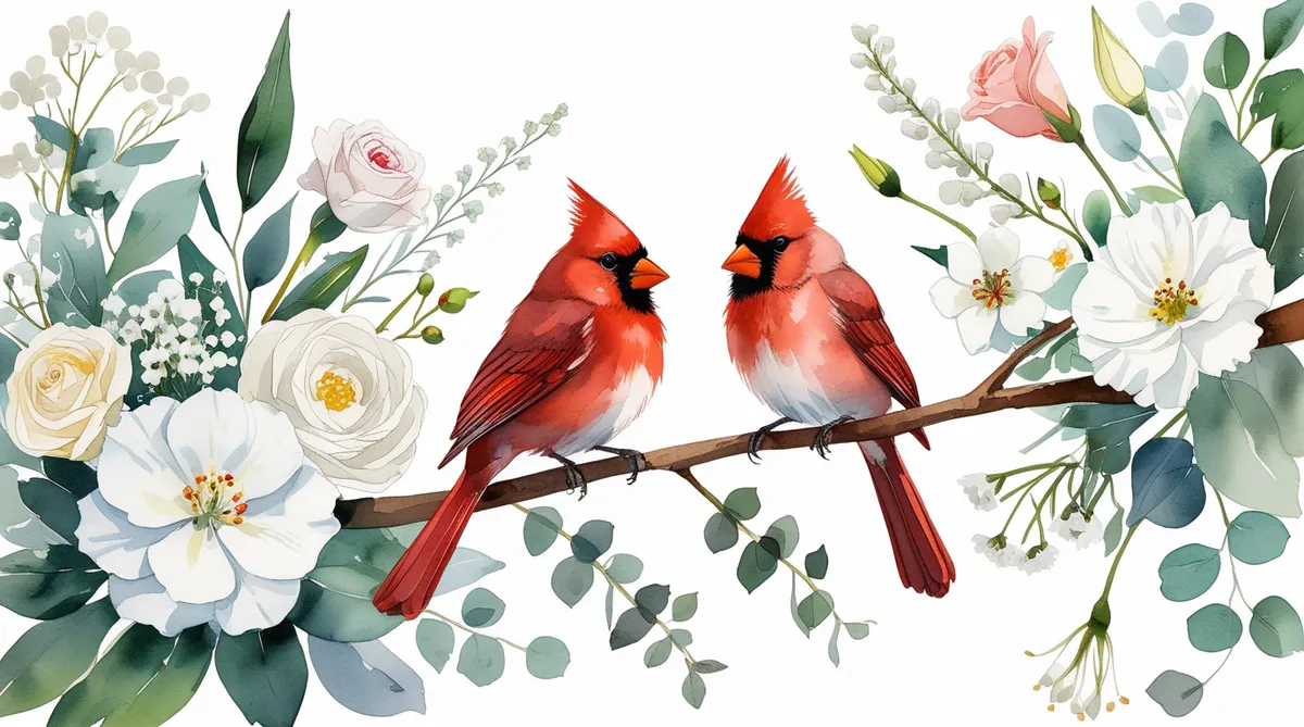 2 red cardinals on a branch