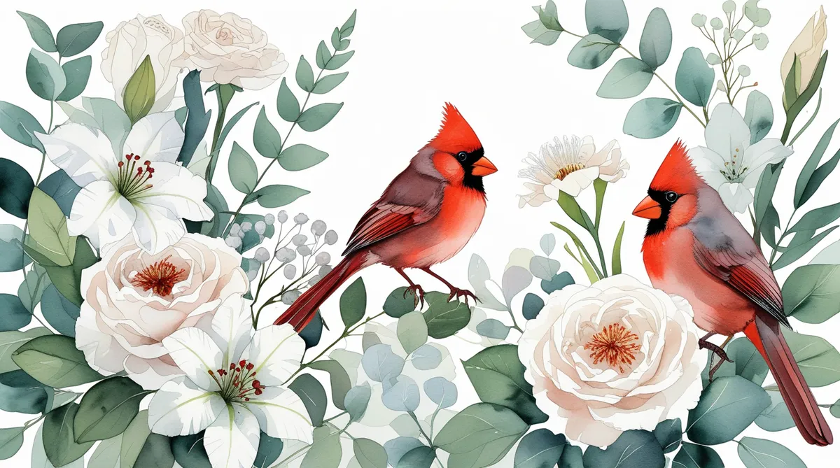 2 red cardinals on a branch